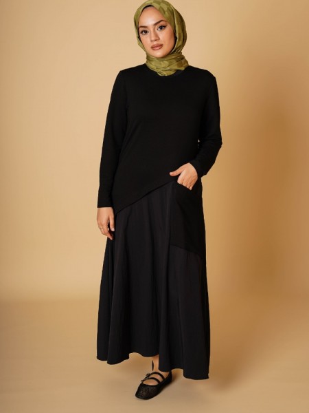 Cepli Bambu Paraşüt Garnili Elbise KZ04-6004-B