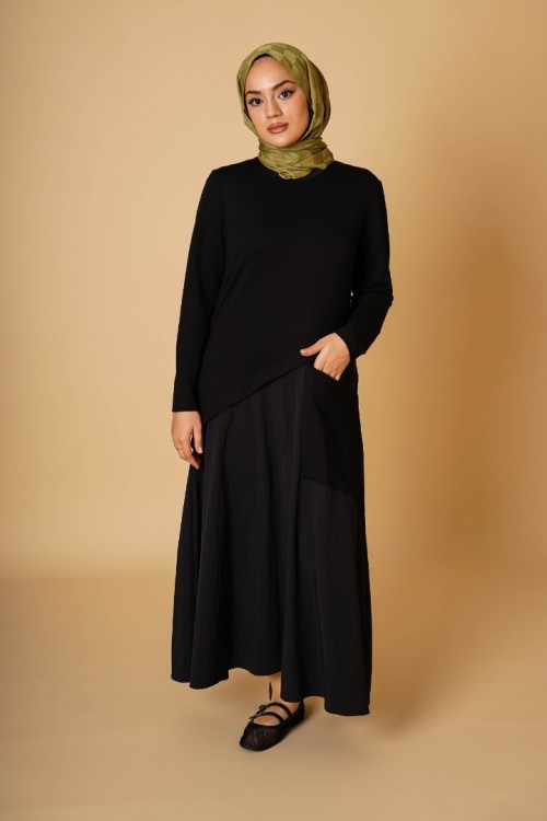 Cepli Bambu Paraşüt Garnili Elbise KZ04-6004-B