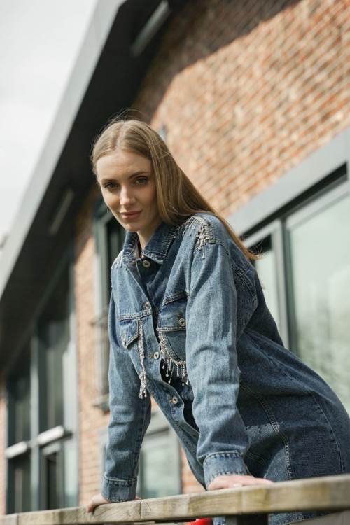 Taş İşlemeli Denim Ceket KZ04-7113