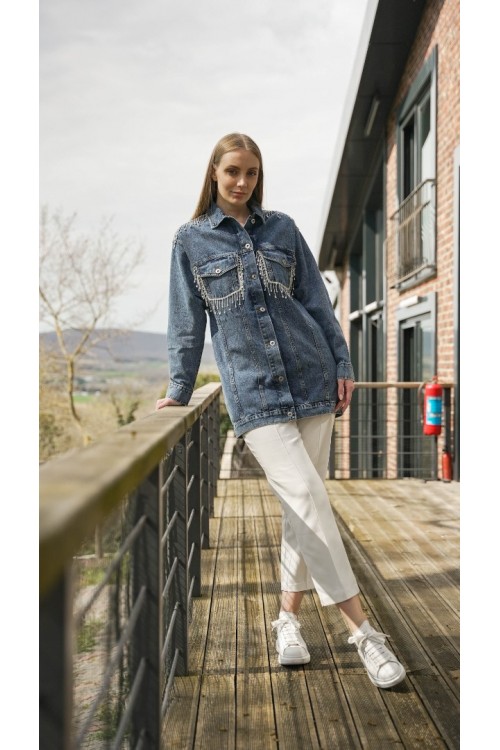 Taş İşlemeli Denim Ceket KZ04-7113