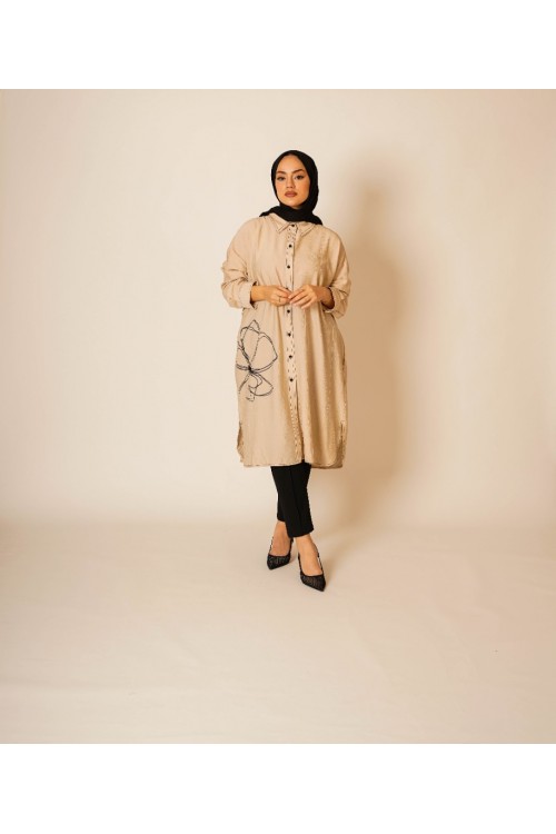 Çiçek Baskılı Krem Tunik KZ04-3619-K