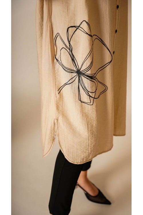 Çiçek Baskılı Krem Tunik KZ04-3619-K