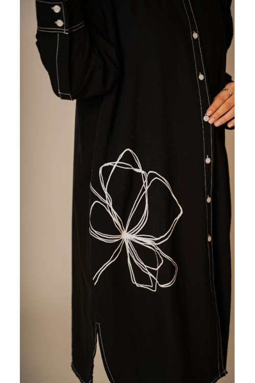 Çiçek Baskılı Siyah Tunik KZ04-3619-S