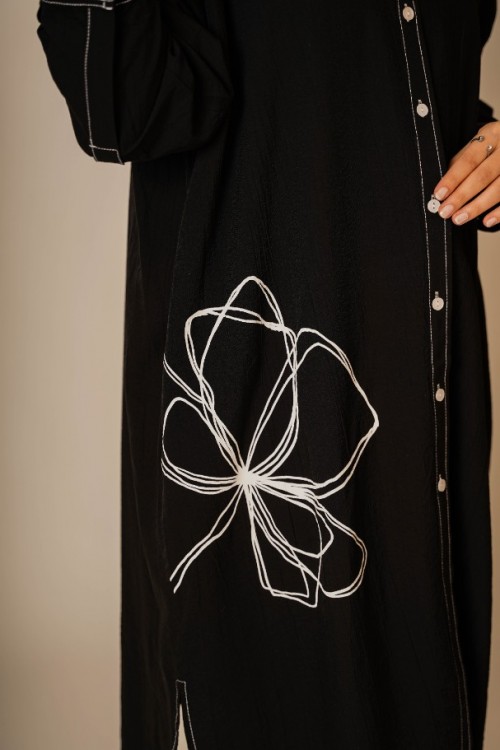 Çiçek Baskılı Siyah Tunik KZ04-3619-S