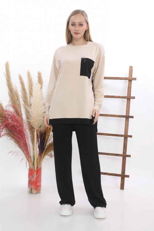 Taş İşlemeli Tunik Pantolonlu İkili Takım KZ04-5011