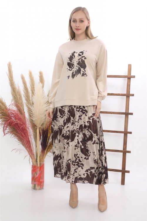 Baskılı Saten Etek İkili Takım KZ3-5005-L