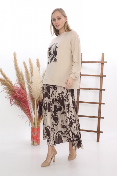 Baskılı Saten Etek İkili Takım KZ3-5005-L