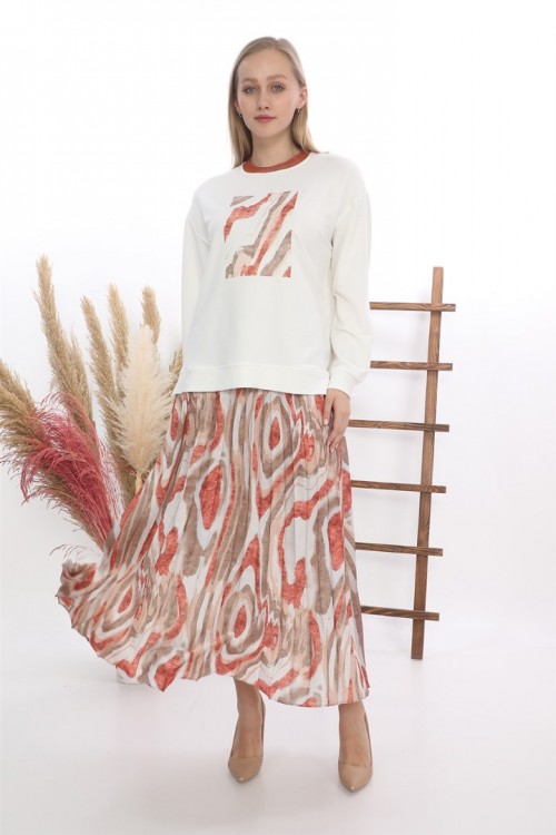 Baskılı Saten Etek İkili Takım KZ3-5005-T