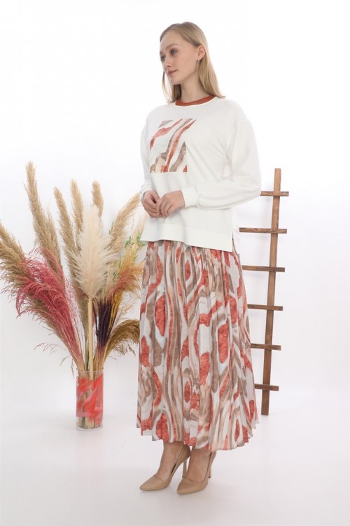 Baskılı Saten Etek İkili Takım KZ3-5005-T