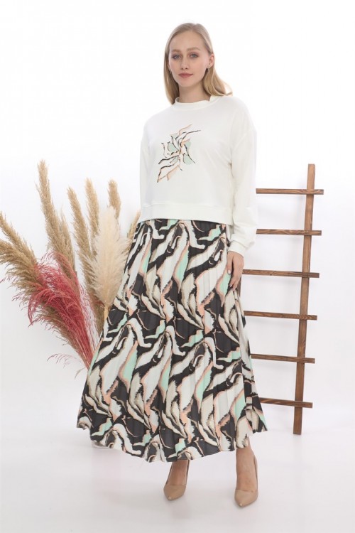 Baskılı Saten Etek İkili Takım KZ3-5005-S