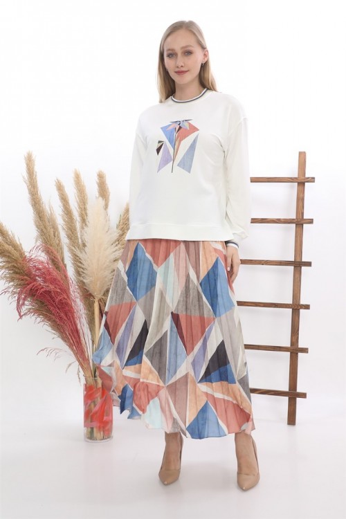 Baskılı Saten Etek İkili Takım KZ3-5005-P