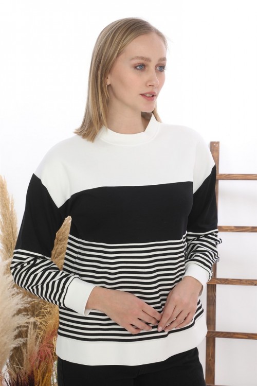 Bisiklet Yaka Çizgili Kısa Tunik KZ3-3002