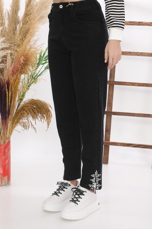 Taş İşlemeli Yüksek Belli Kot Pantolon KZ04-2751-S