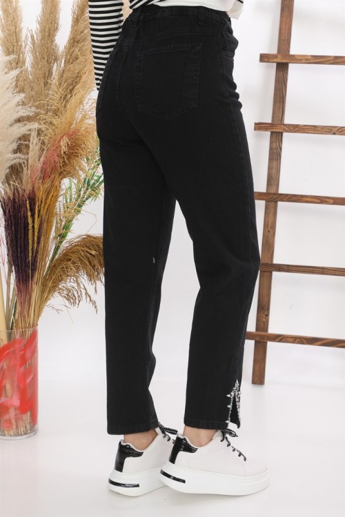 Taş İşlemeli Yüksek Belli Kot Pantolon KZ04-2751-S