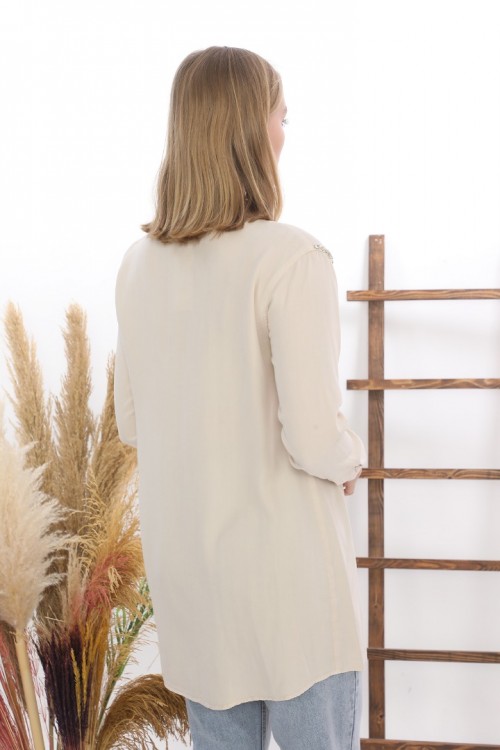 Tensel Taş İşlemeli Cepli Gömlek Tunik KZ04-7109-K