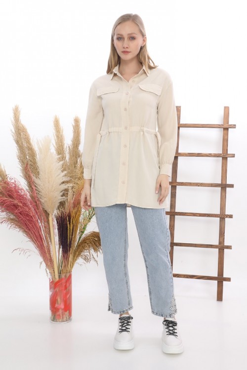 Tensel Bel Detaylı Cepli Gömlek Tunik KZ04-7107-K