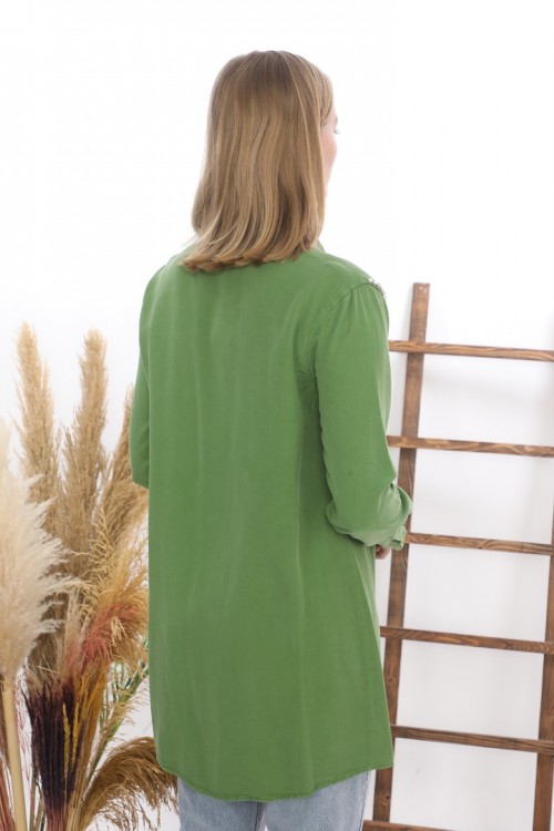 Tensel Taş İşlemeli Cepli Gömlek Tunik KZ04-7109-Y