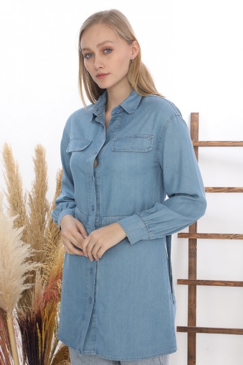 Tensel Bel Detaylı Cepli Gömlek Tunik KZ04-7107-M