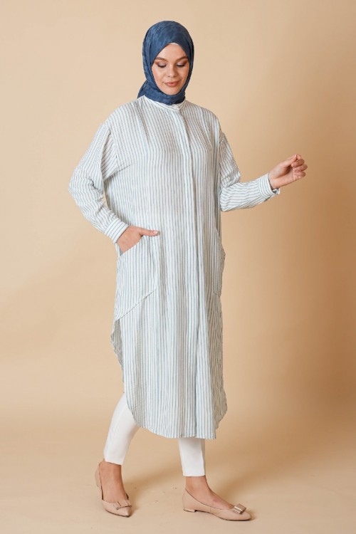 Çizgili Mavi Tunik KZ04-6452-M