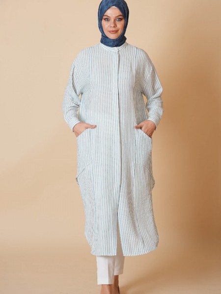 Çizgili Mavi Tunik KZ04-6452-M