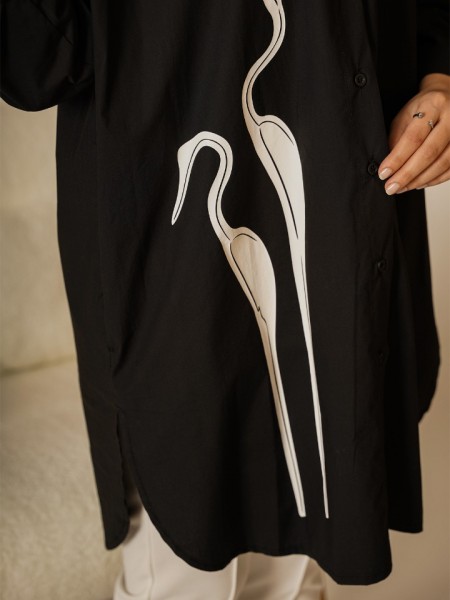 Kuğu Baskılı Poplin Gömlek KZ04-3526S