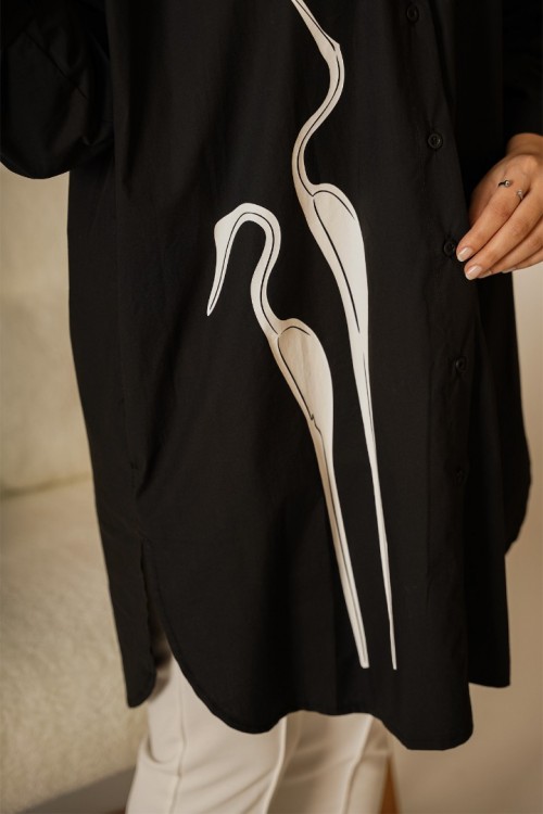 Kuğu Baskılı Poplin Gömlek KZ04-3526S