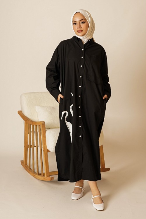 Kuğu Baskılı Gömlek Elbise KZ04-6404