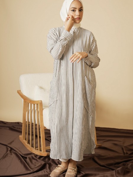 Çizgili Lacivert Tunik KZ04-6452-L