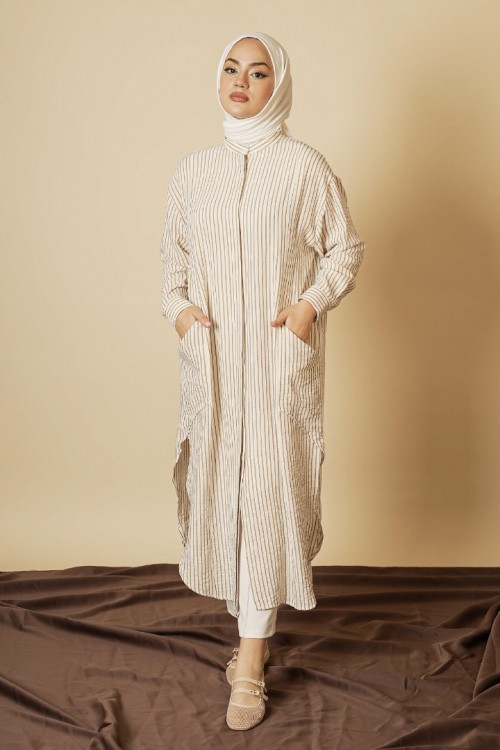 Çizgili Bej Tunik KZ04-6452-B