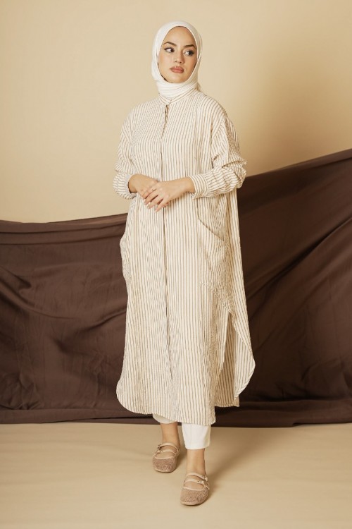Çizgili Bej Tunik KZ04-6452-B