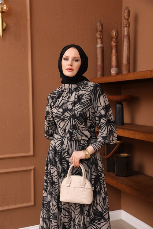 Baskılı Tül Elbise KZ3-6902