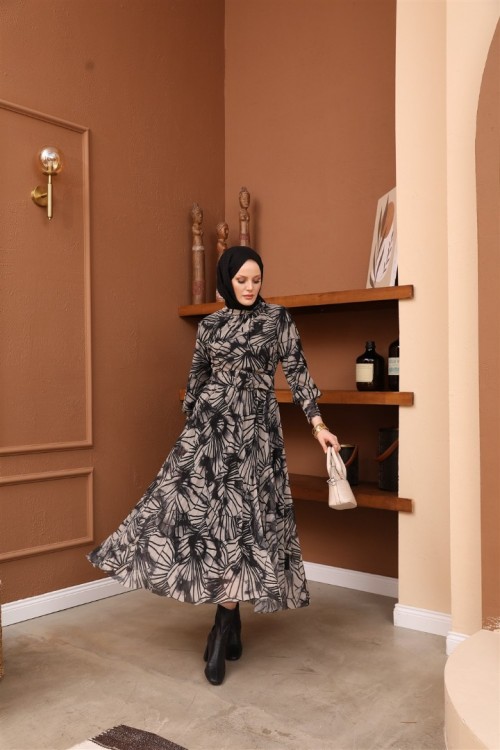 Baskılı Tül Elbise KZ3-6902