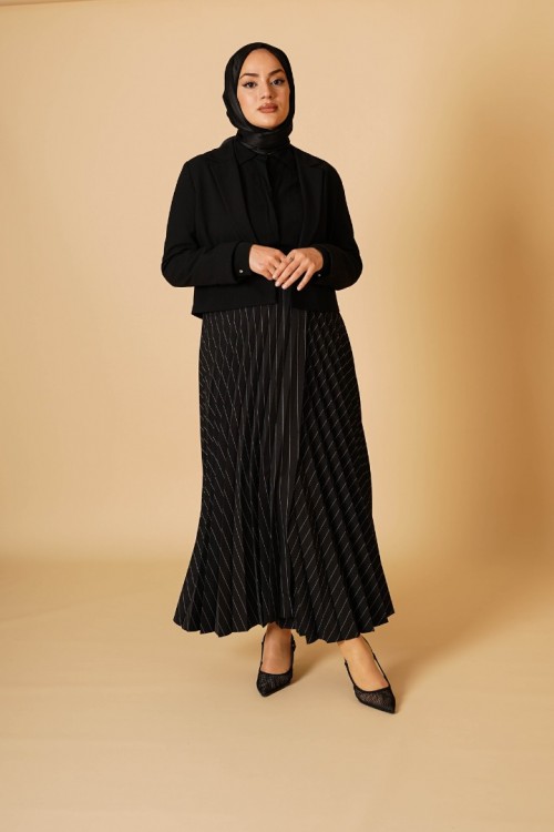 KAIZEN PLİSELİ SİYAH ETEK KZ04-7035S