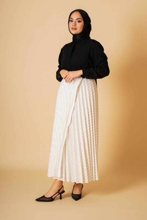 KAIZEN PLİSELİ BEYAZ ETEK KZ04-7035B