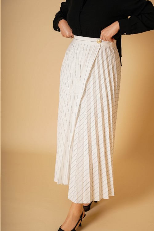 KAIZEN PLİSELİ BEYAZ ETEK KZ04-7035B