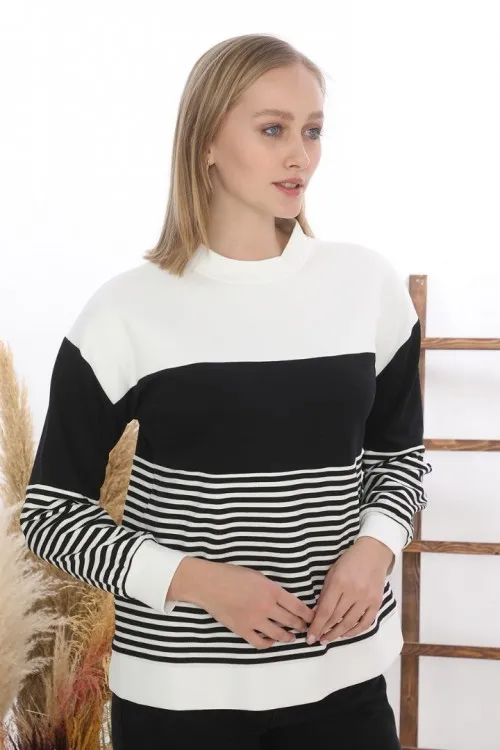 Bisiklet Yaka Çizgili Kısa Tunik KZ3-3002
