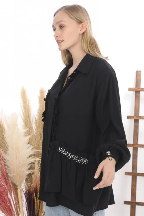 Taş İşlemeli Fırfırlı Gömlek Tunik KZ04-4195-S